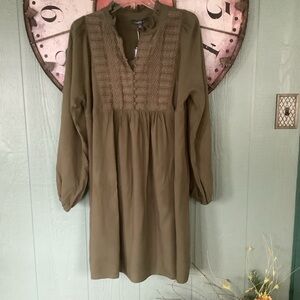 New Laurel Gray Small long sleeve embroidered yoke olive green dress